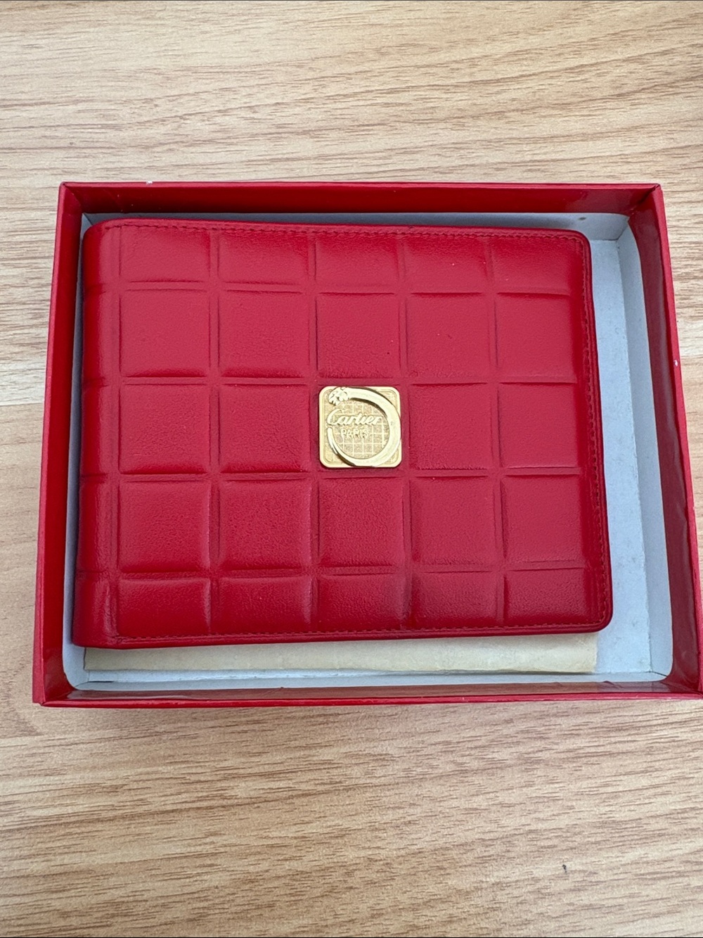 Cartier Red Quilted Leather Bifold with Gold Emblem